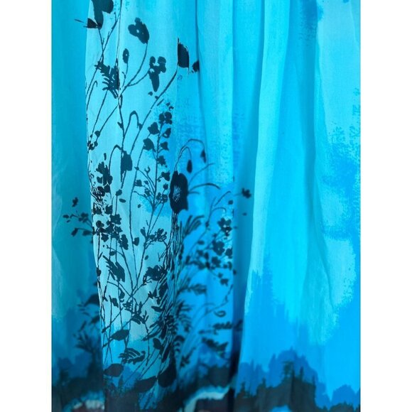 BCBG Y2K Silk Blue Floral Baby Doll Dress Size 6 - Picture 6 of 12